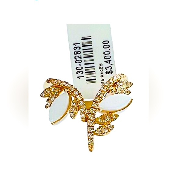 Sparking Diamonds & Mother of Pearl Cacubon in Solid 18K Rose Gold, High End - Picture 3 of 11